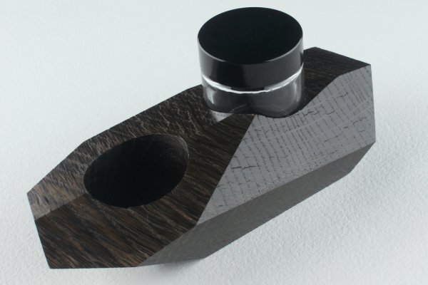 Carved inkwell made of bog oak wood